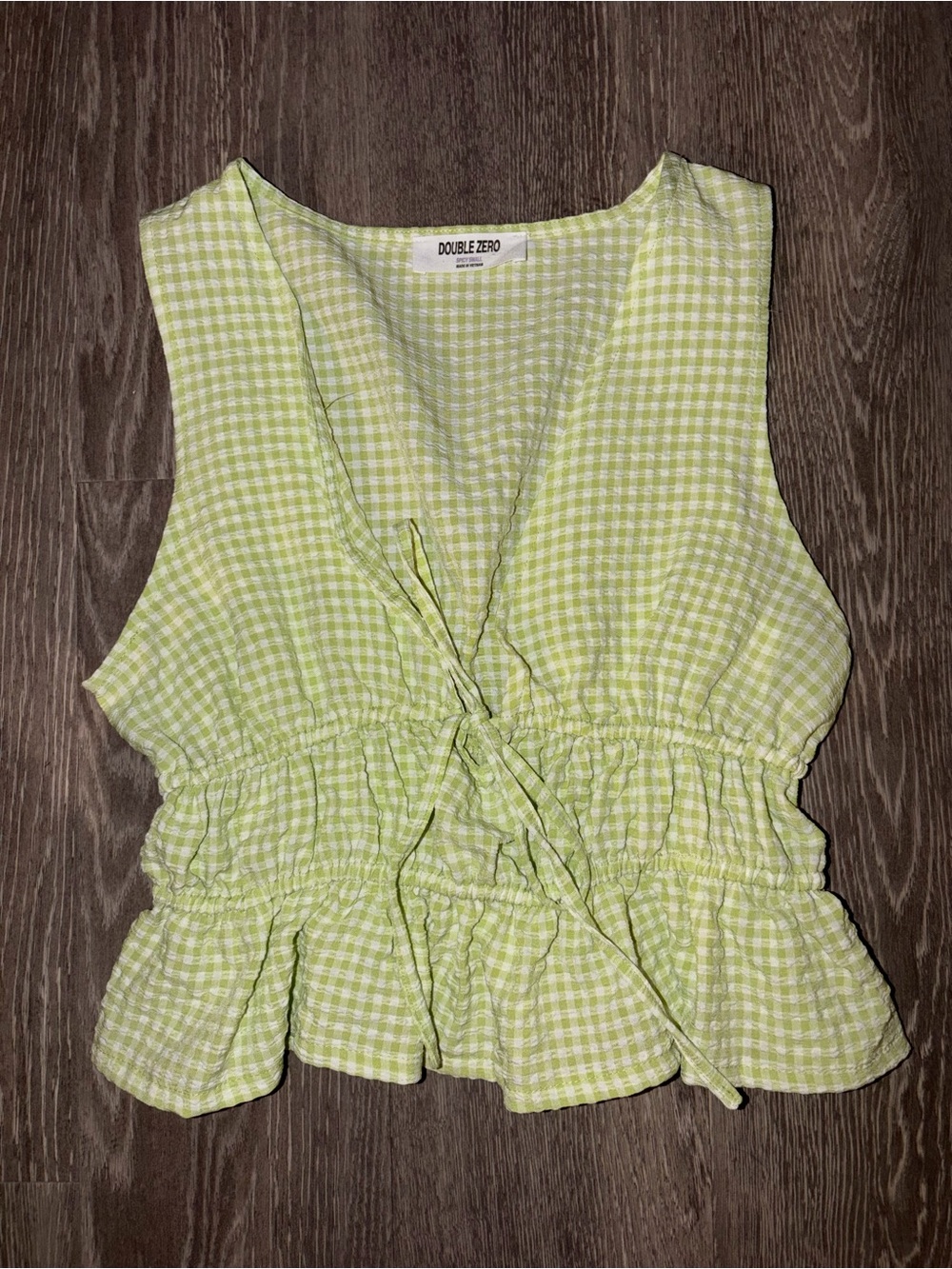 Double Zero Lime Gingham Sleeveless Wrap Camisole